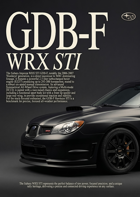 striking black subaru impreza wrx sti car poster / PLATINA