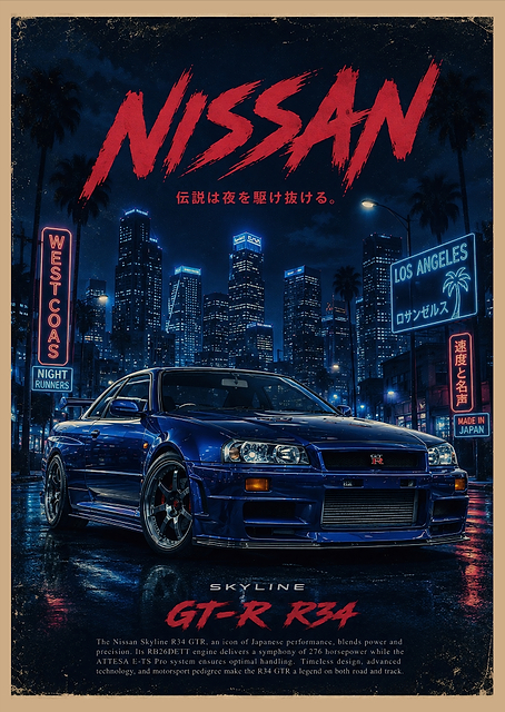Nissan Skyline GT-R R34 Poster / PLATINA