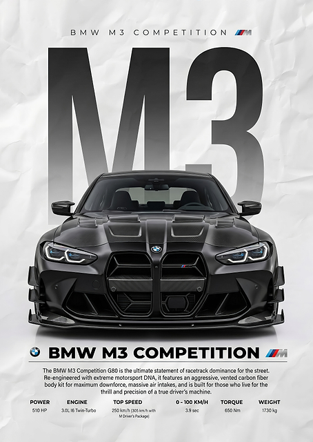 black car BMW M3 g80 Poster / PLATINA