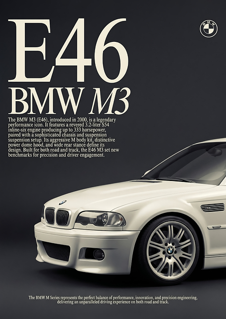 close up sleek white BMW M3 E46 car Poster / PLATINA