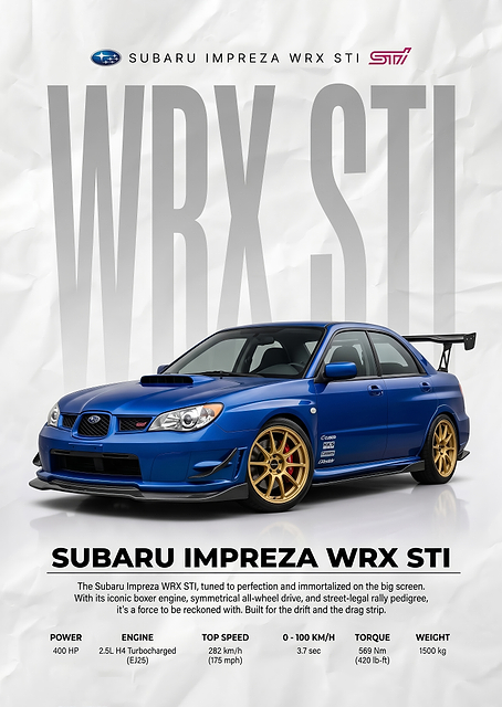 sleek blue Subaru Impreza WRX STI car Poster / PLATINA