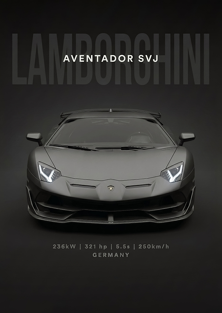 black Lamborghini Aventador SVJ car poster / PLATINA