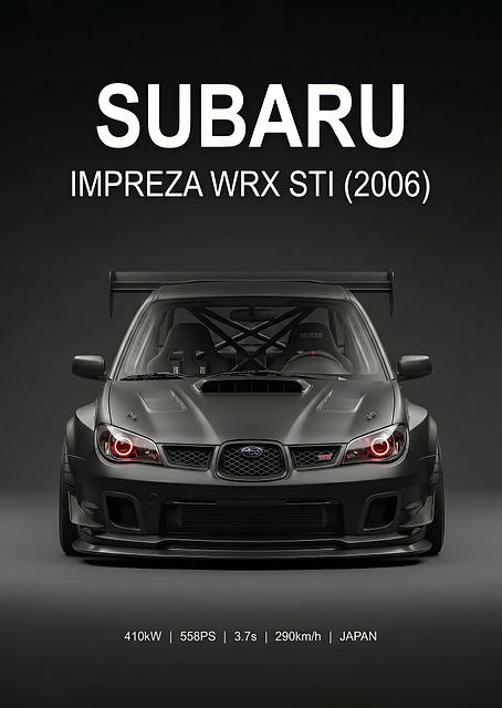 angry black Subaru Impreza WRX STI 2006 poster / PLATINA