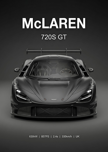 black sleek McLaren 720S GT car poster / PLATINA