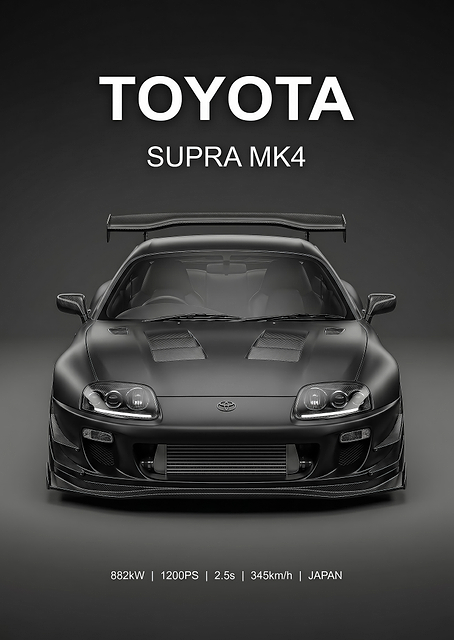 sleek black Toyota Supra MK4 car poster / PLATINA