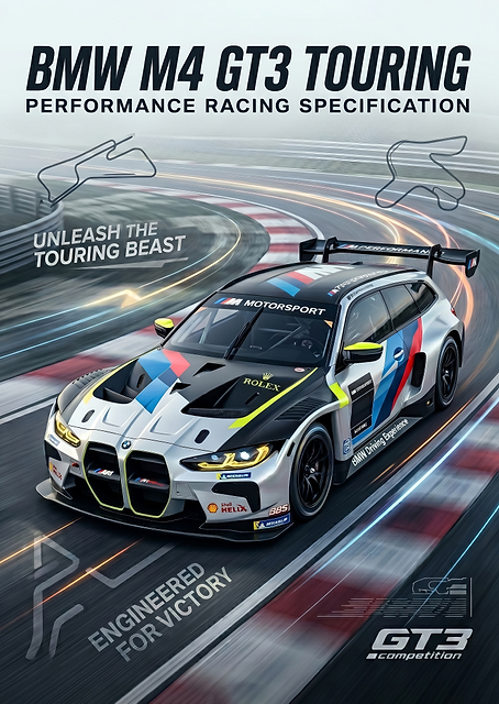 A dynamic sleek BMW M4 GT3 Touring Racin posterg Car / PLATINA