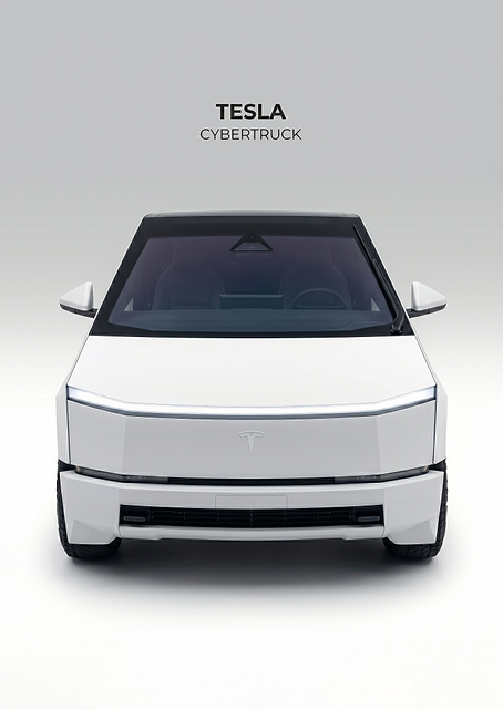 sleek Tesla Cybertruck Front View car poster / PLATINA