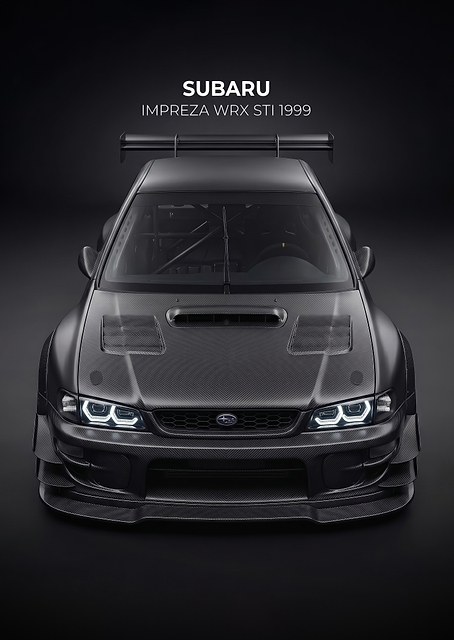 sleek Subaru Impreza WRX STI 1999 dark car poster / PLATINA