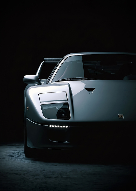 close up dark Ferrari F40 Front View car poster / PLATINA
