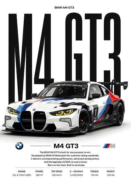 BMW M4 GT3 Race Car Poster / PLATINA