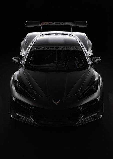 sleek black Chevrolet Corvette Z06 race car poster / PLATINA