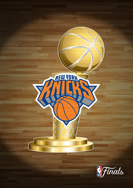 Golden New York Knicks Finals Trophy / PLATINA