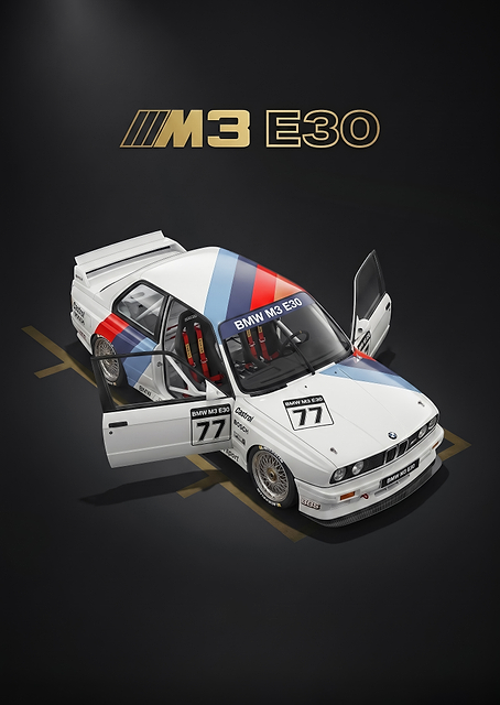 sleek BMW M3 E30 Race Car poster / PLATINA