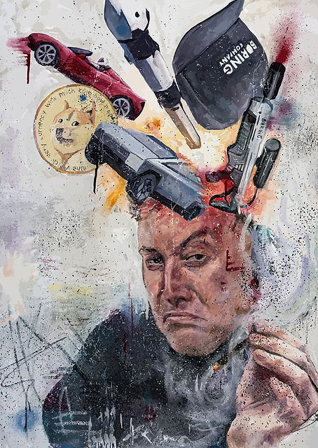 Elon Musk Surreal Pop Art Portrait / PLATINA