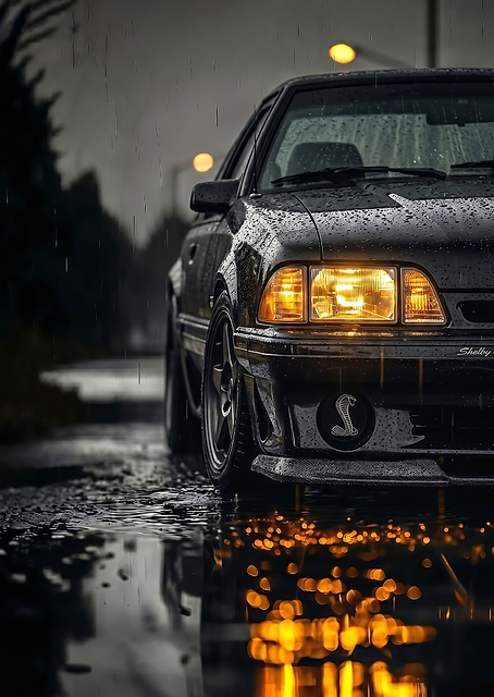 Rainy Night Ford classic Shelby Cobra car poster / PLATINA