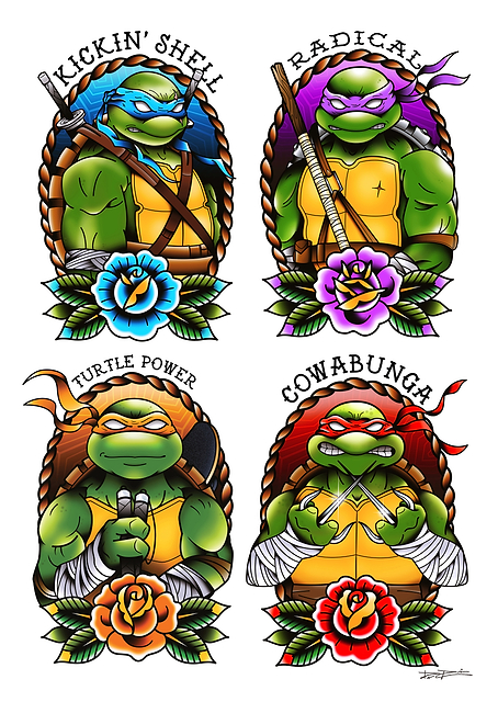 TMNT - Kickin' Shell, Radical, Turtle Power, Cowabunga / PLATINA