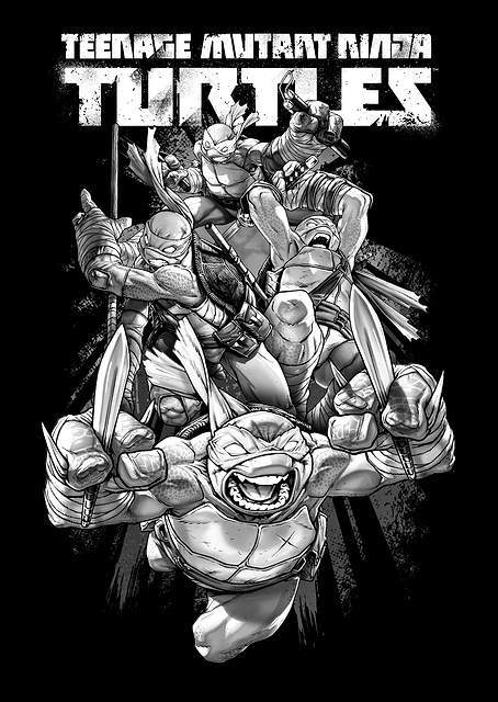 TMNT - Black & White Action Poster / PLATINA