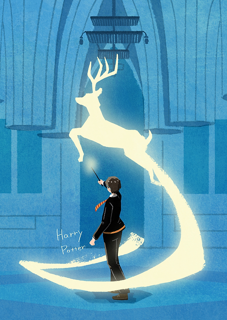 Harry Potter's Luminescent Stag Patronus / PLATINA