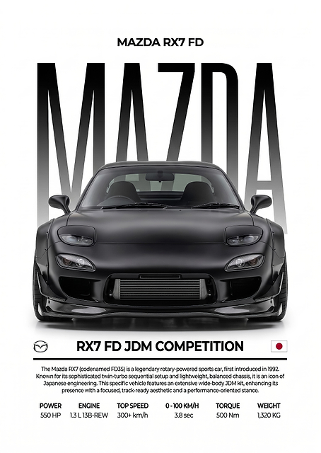 black sleek Mazda RX7 FD car Poster / PLATINA