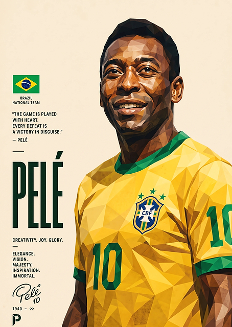Pelé Brazil National Team Low Poly Poster / PLATINA