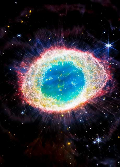 Discover the Ring Nebula, a captivating digital representation of the universe`s splendor, as captured by technology mirroring the James Webb Space Telescope`s prowess.