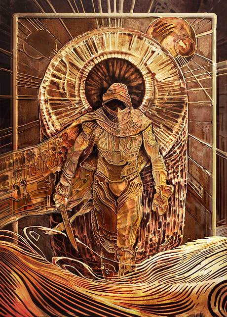 Officially licensed Dune metal print. Paul Atreides emerges, radiating enigmatic power. 