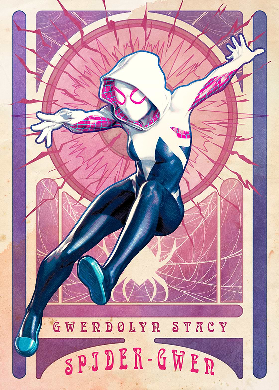 Officially licensed Marvel metal poster featuring Gwen Stacy in our original Displate Art Nouveau style