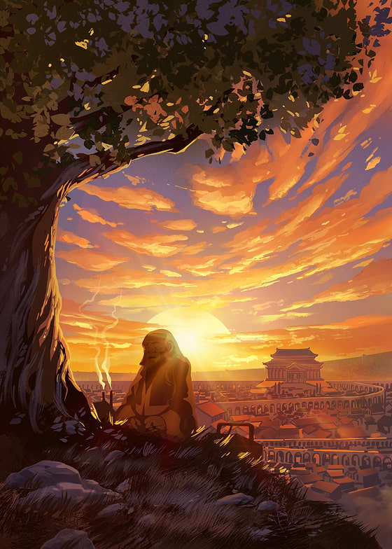 Honor the wisdom of the Dragon of the West with this official Avatar The Last Airbender metal poster. Titled Uncle Iroh: Sunset in Ba Sing Se, this stunning anime wall art depicts Uncle Iroh sitting under a tree on a hill, peaceful with his tea as the golden sunset glows over the walls of the city. Printed as a premium metal poster, it captures a deeply emotional moment in beautiful detail. This is a perfect gift for any ATLA fan.
