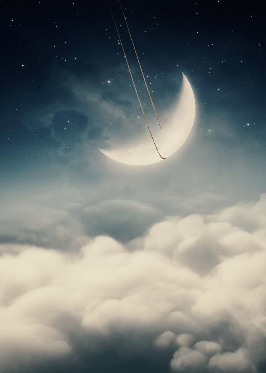 The swinging moon'' Poster, picture, metal print, paint by