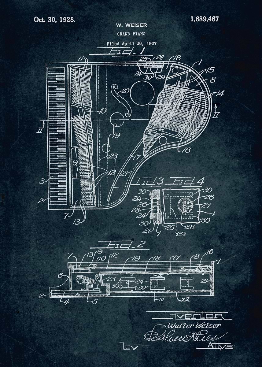 No004 - 1927 - Grand Piano - Inventor Walter Weiser' Poster