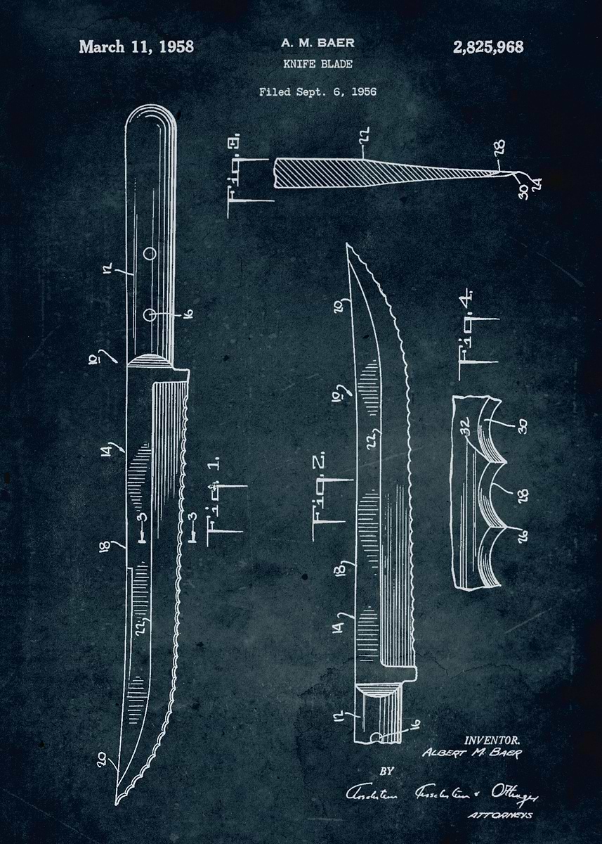'No264 - 1956 - Knife blade - Inventor A. M. Baer' Poster, picture ...