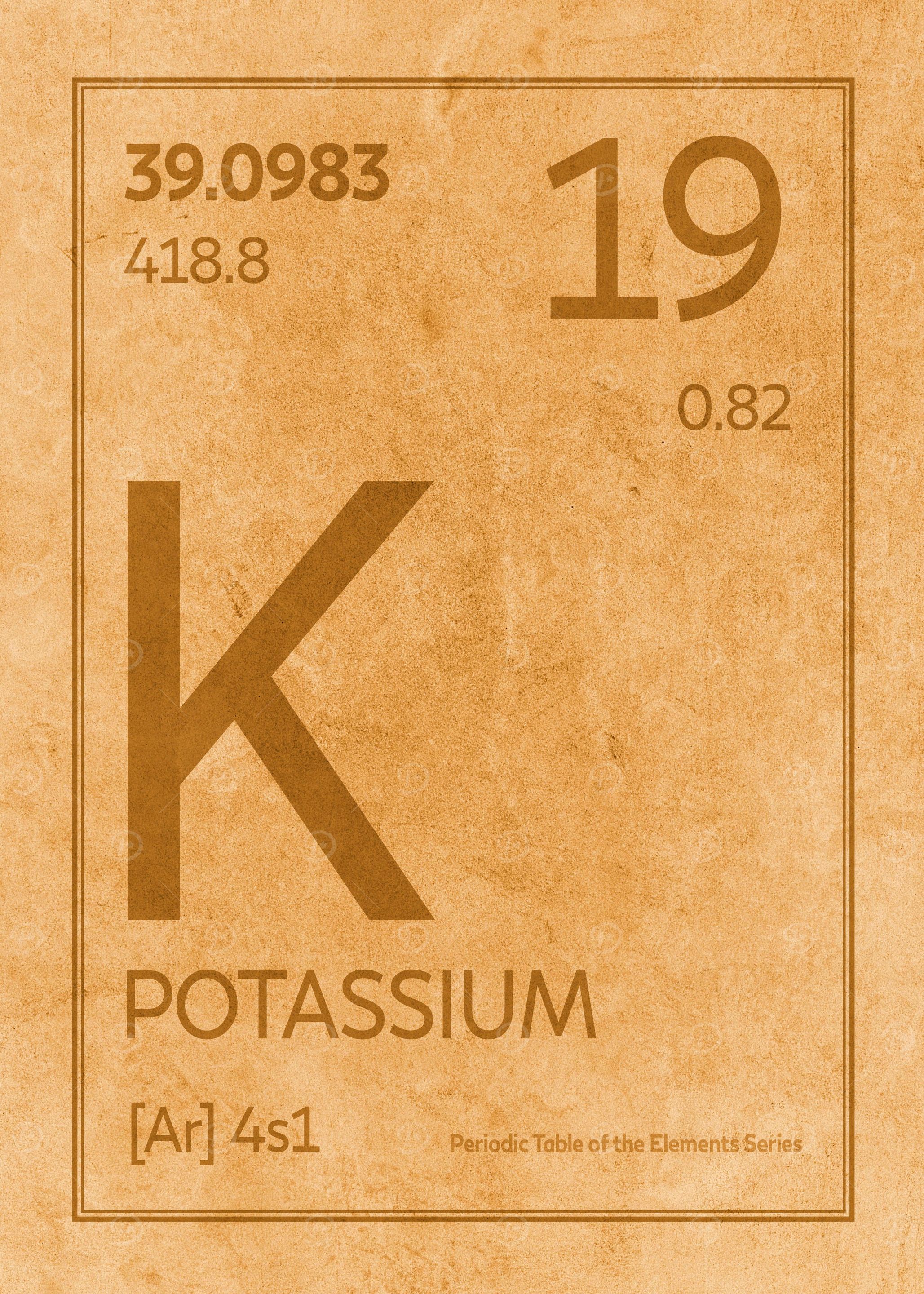Potassium Lettering 'Potassium Chemical Symbol' Poster, picture, metal print, paint by ...
