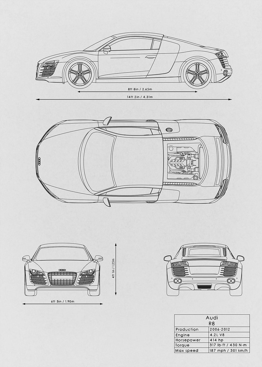 'Audi R8' Poster, picture, metal print, paint by Iwoko | Displate