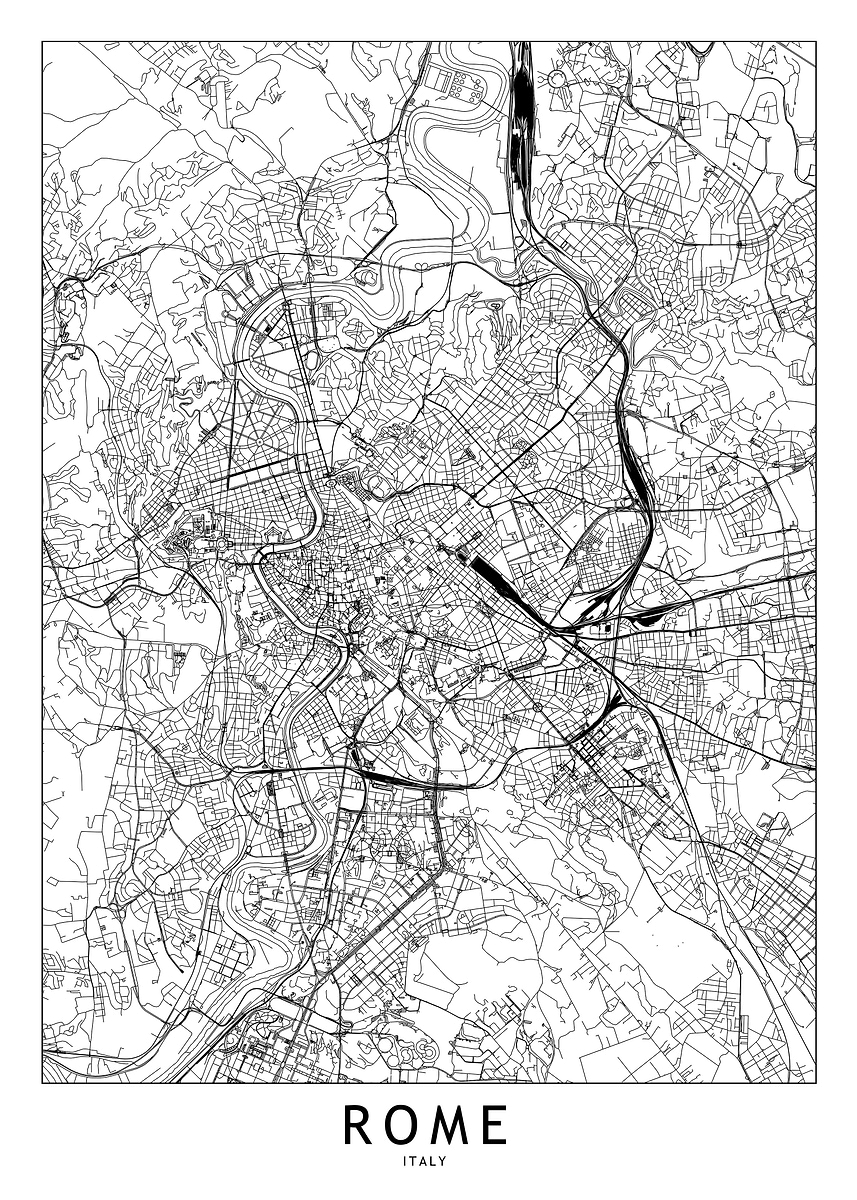 'Rome White Map' Poster, picture, metal print, paint by Multiplicity ...