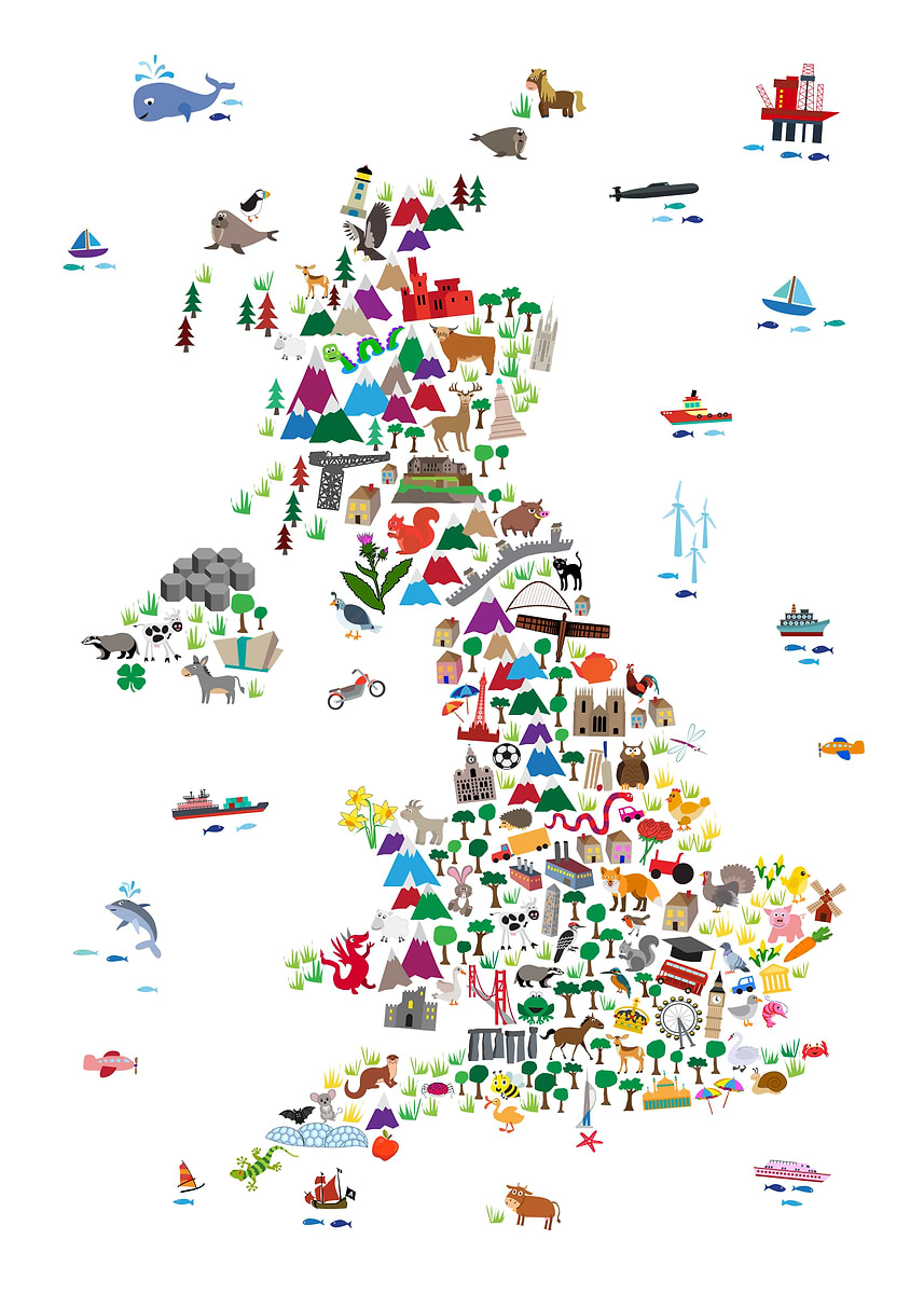 England Map Rabbit 'Animal Map United Kingdom' Poster, picture, metal print, paint by ...