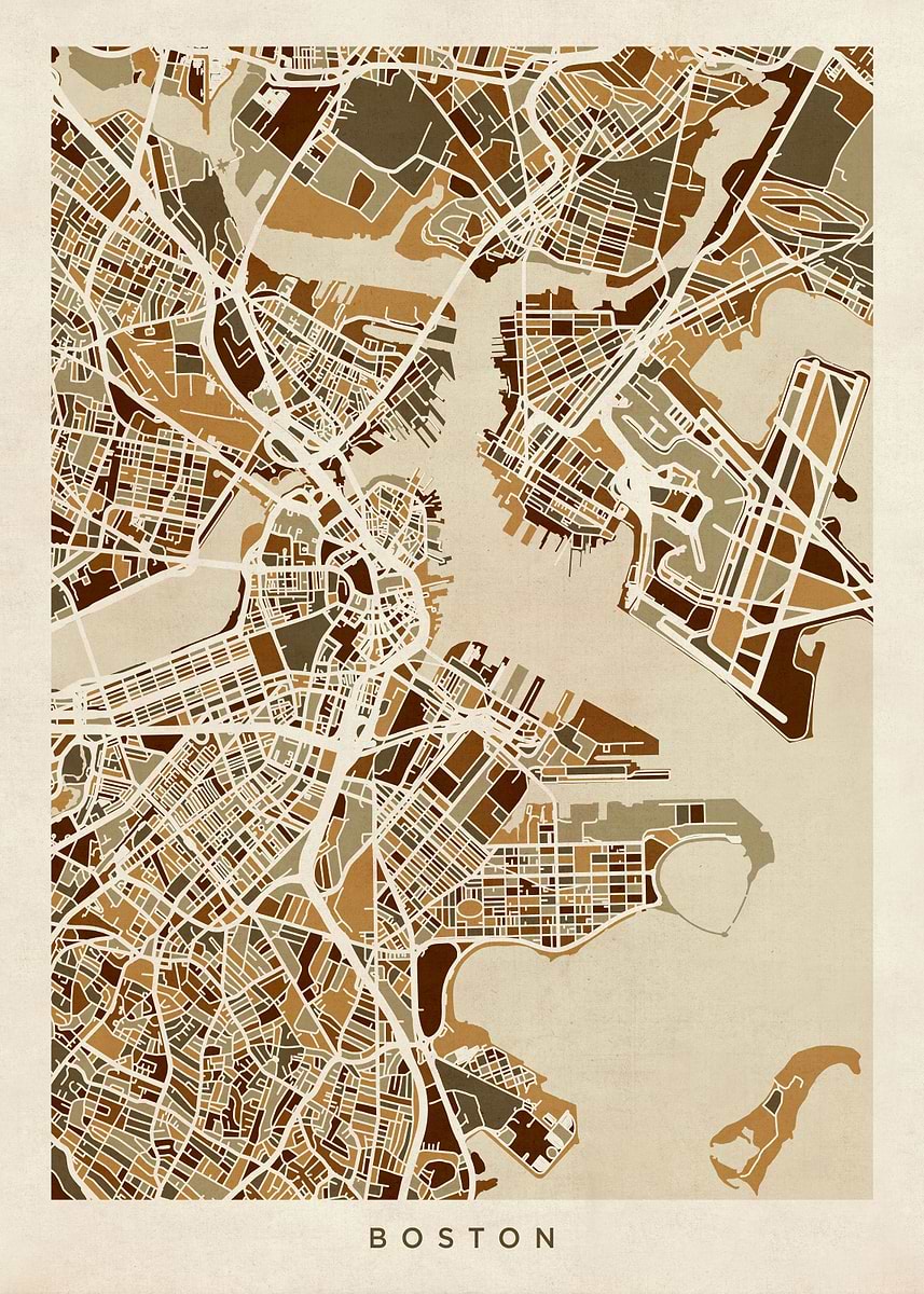 'Boston Massachusetts Map' Poster, picture, metal print, paint by ...