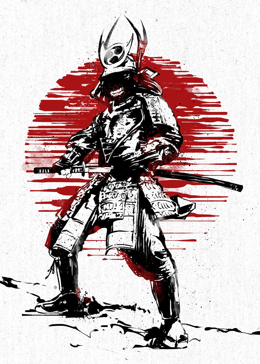 Red Sun Samurai' Poster, picture, metal print, paint by Nikita