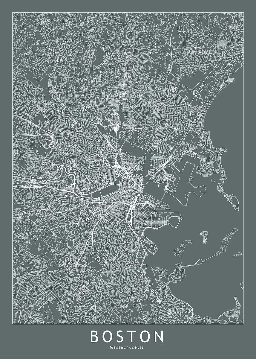 'Boston Grey Map' Poster, picture, metal print, paint by Multiplicity ...