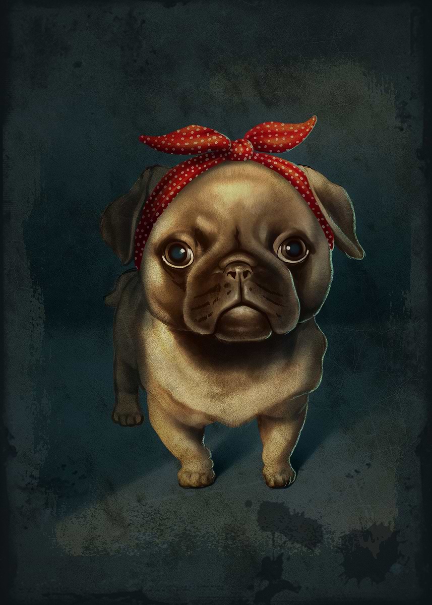 'Pug Wearing Retro Headband' Poster, picture, metal print, paint by Jay ...
