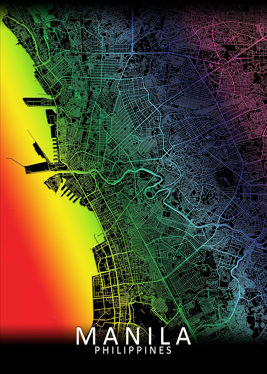 Color Manila Map 'Manila Rainbow City Map' Poster, picture, metal print, paint by City ...