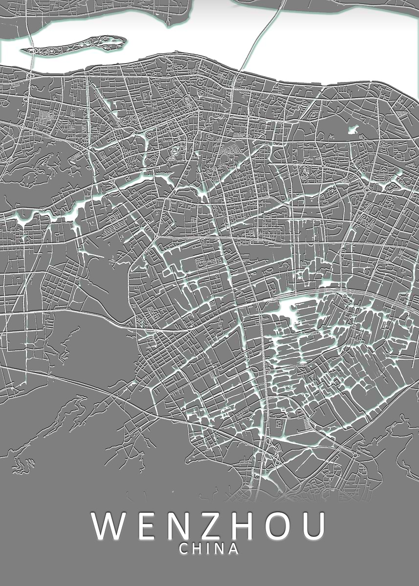 'Wenzhou Grey City Map' Poster, picture, metal print, paint by City Map ...