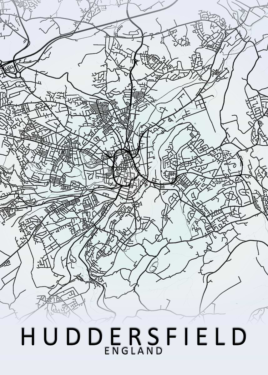 'Huddersfield White CityMap' Poster, picture, metal print, paint by ...