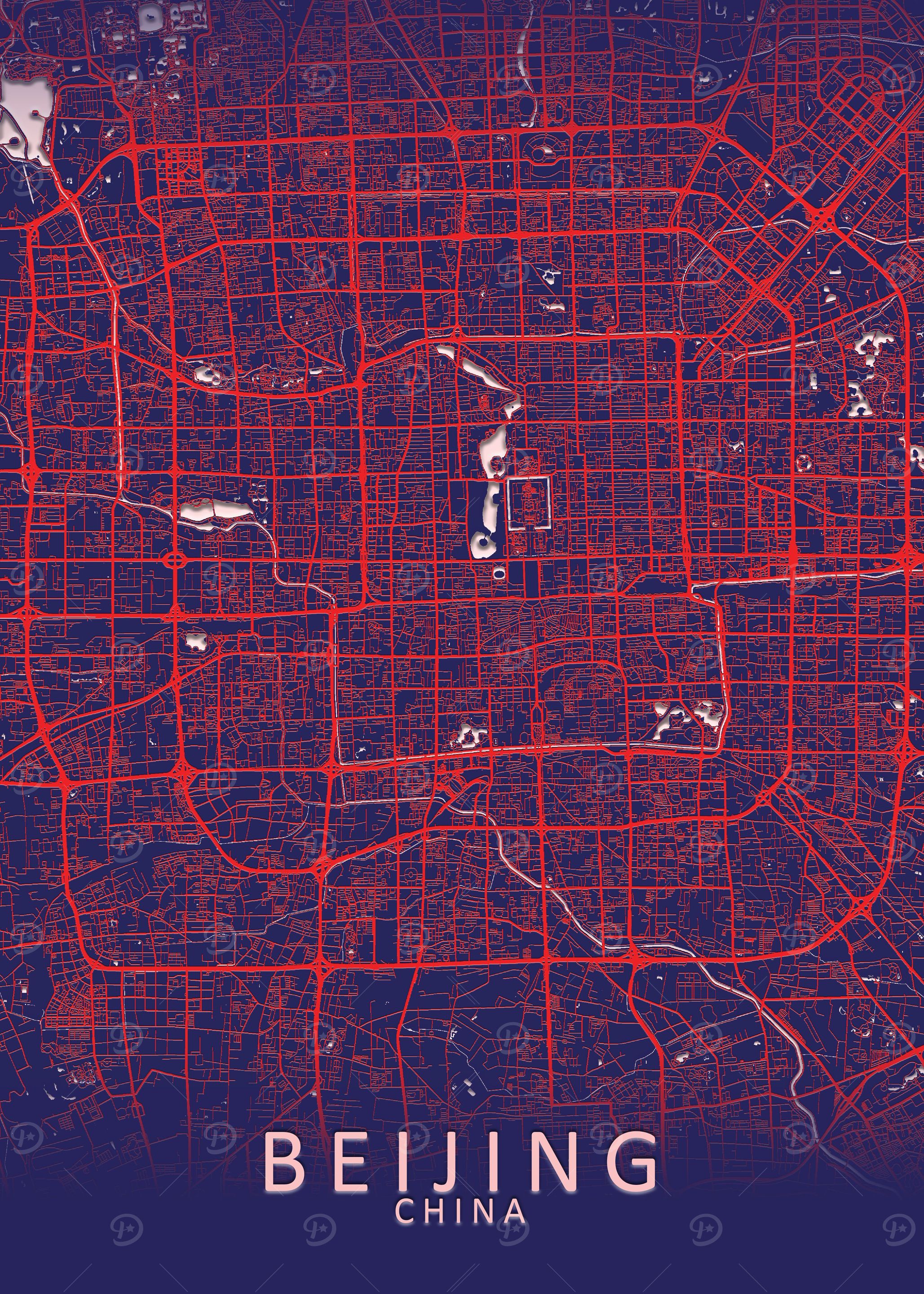 'Beijing Blue City Map' Poster, picture, metal print, paint by City Map ...