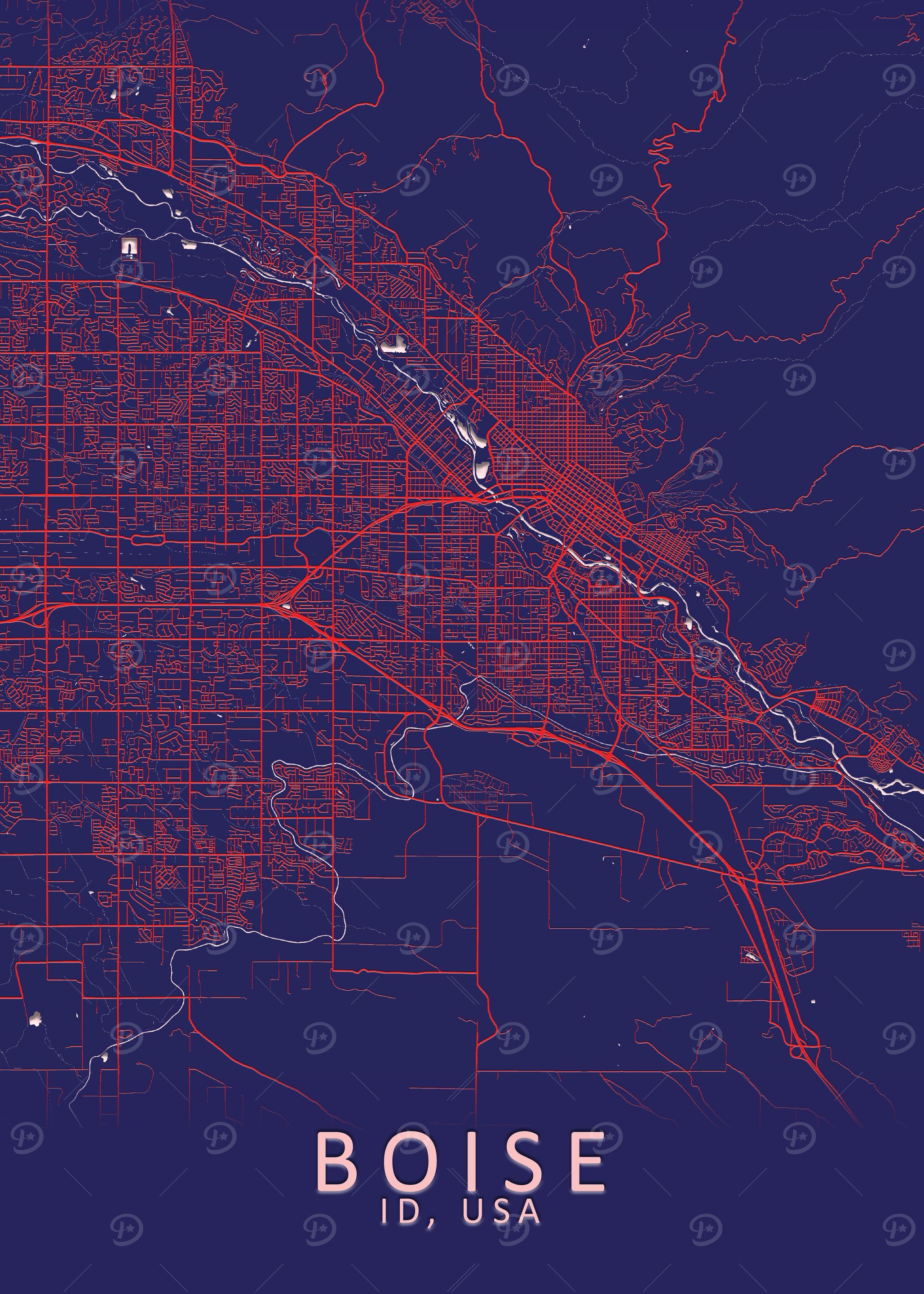 Boise ID USA City Map Poster, Picture & Metal Print – Maps | Displate