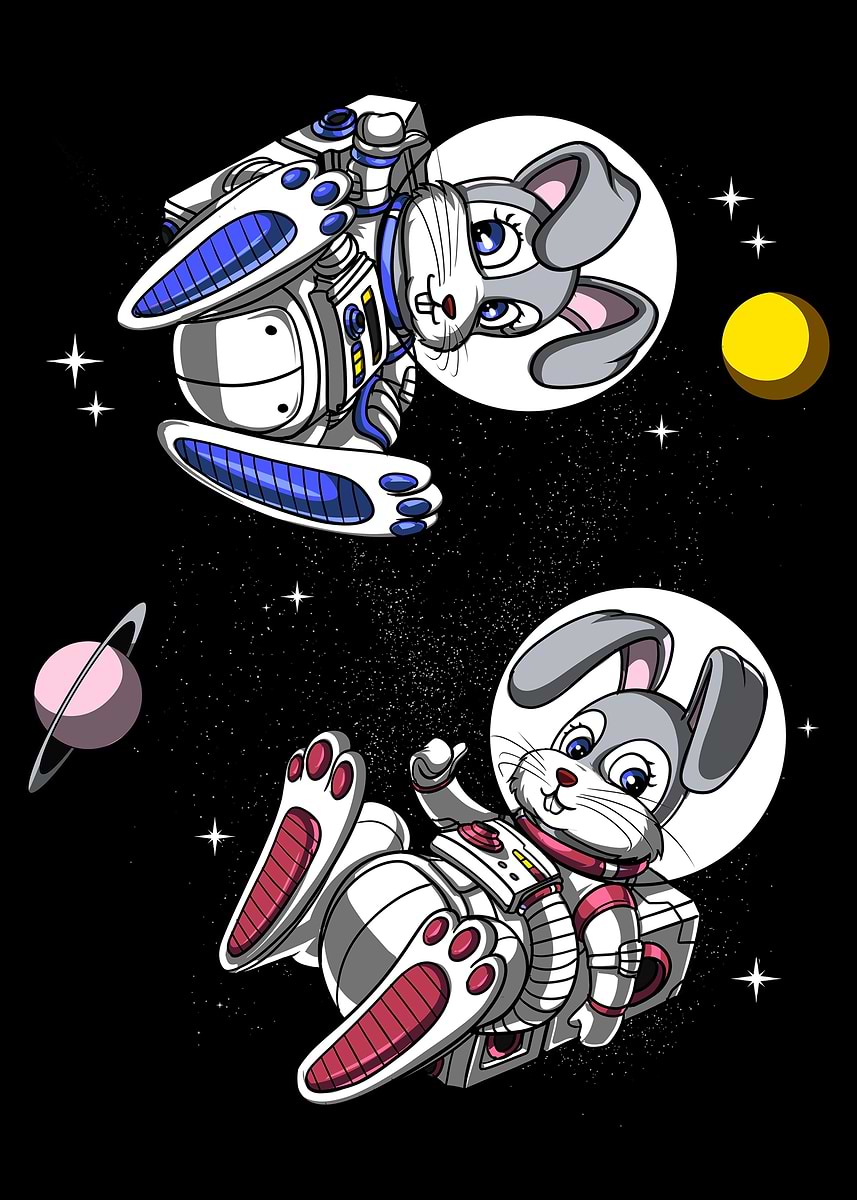 'Space Rabbit Astronauts' Poster, picture, metal print, paint by ...