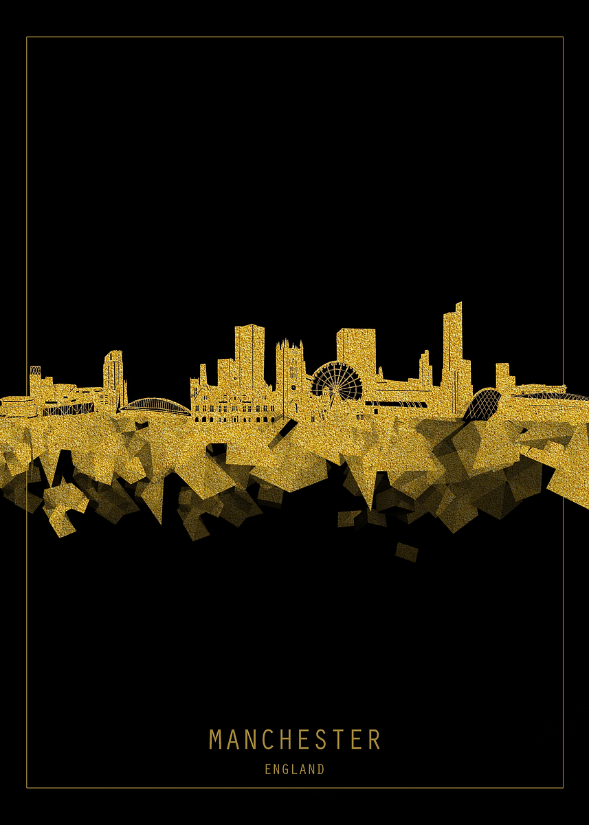 Manchester Poster 'manchester skyline gold' Poster, picture, metal print, paint by Bekim ...