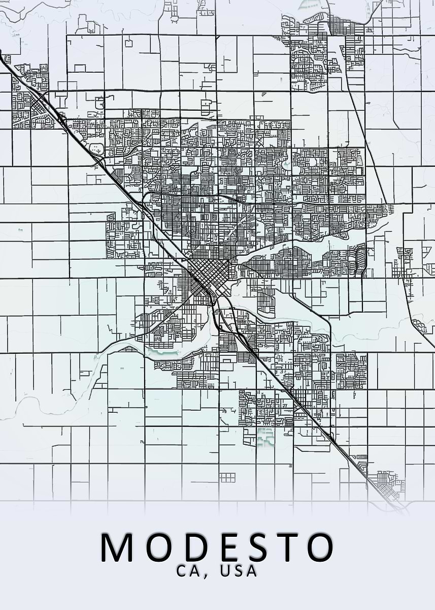 Postal Code Map Modesto 'Modesto CA USA City Map' Poster, picture, metal print, paint by City ...