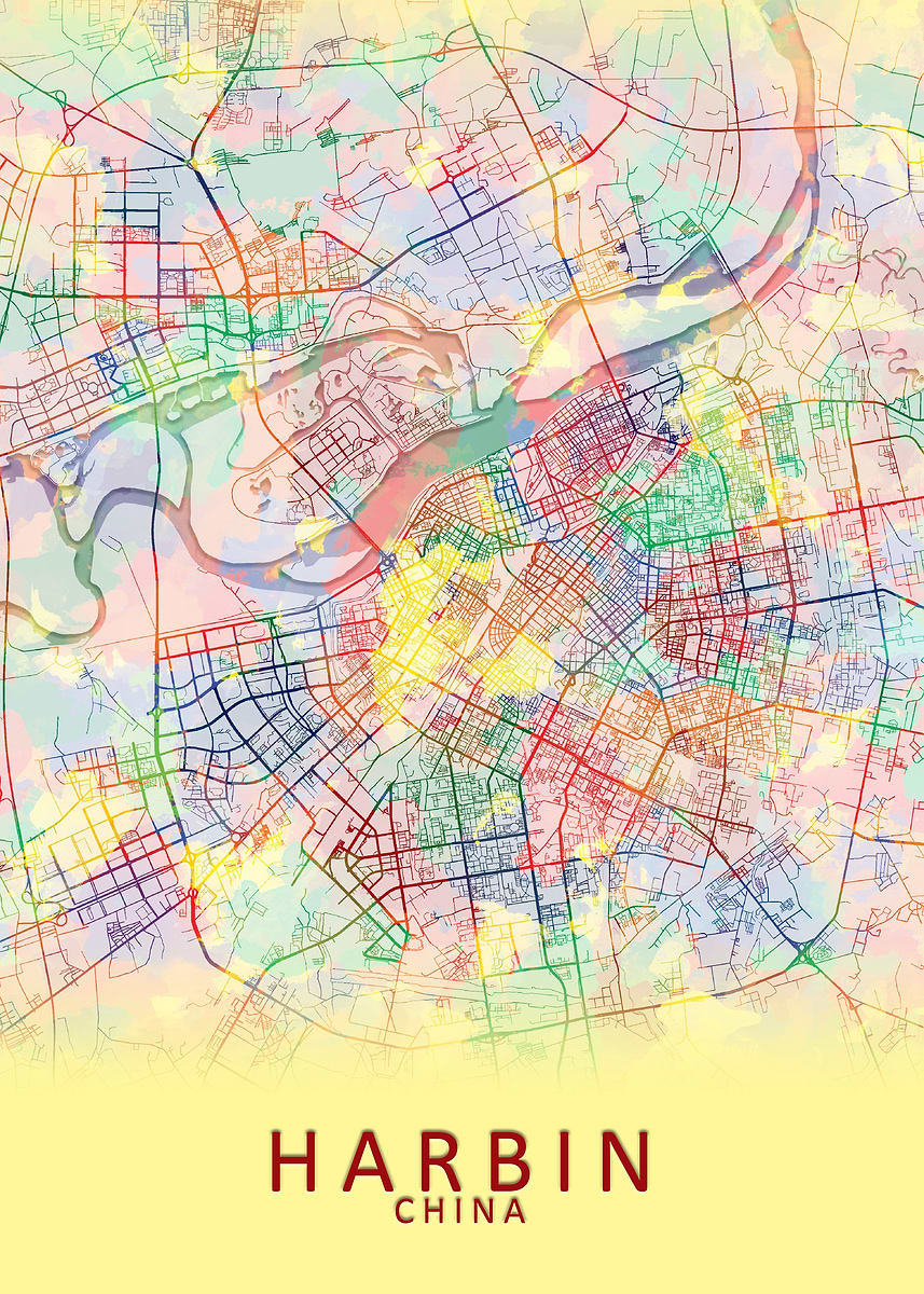 'Harbin China City Map' Poster, picture, metal print, paint by City Map ...