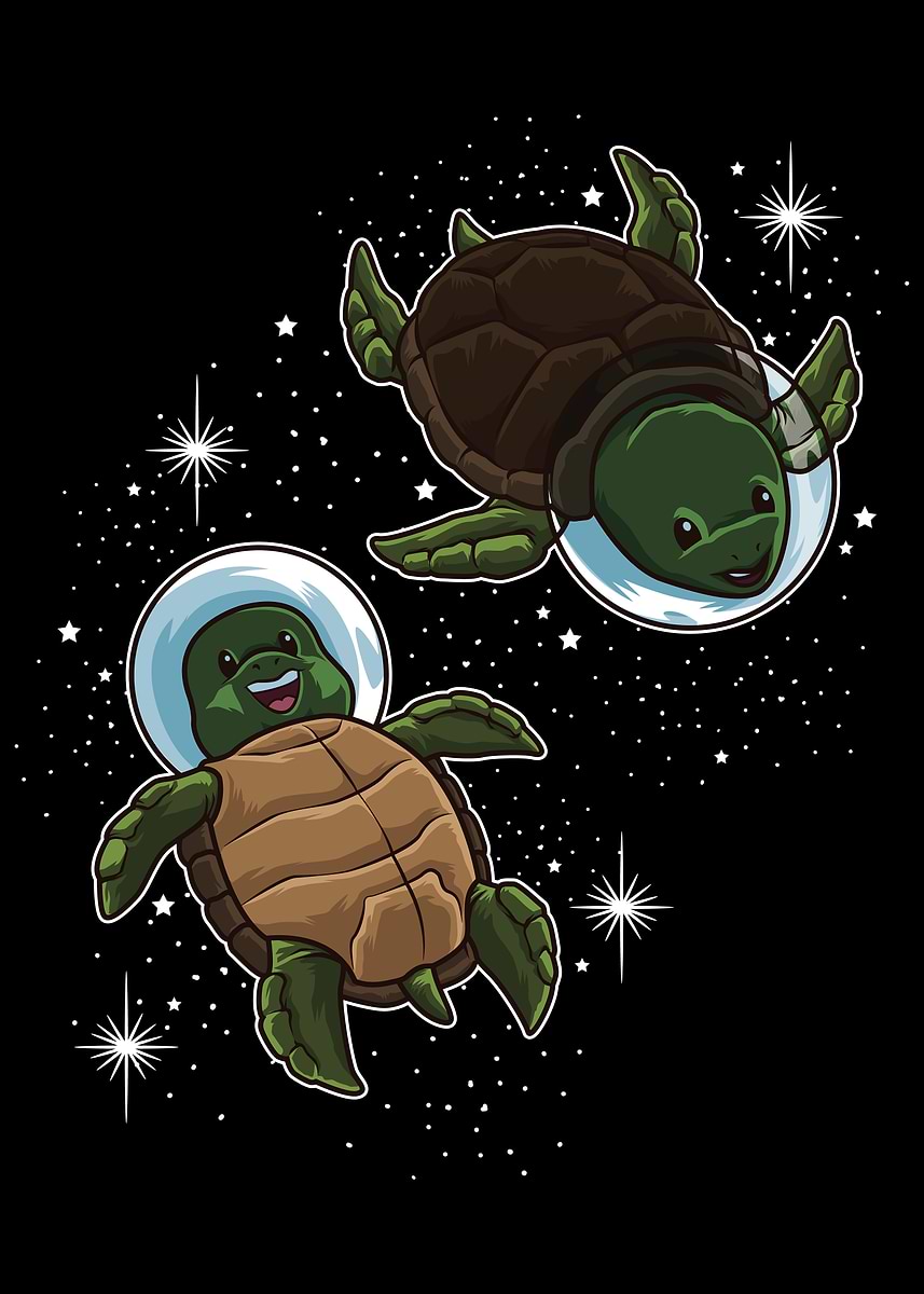 'Space Turtles' Poster, picture, metal print, paint by Anziehend | Displate