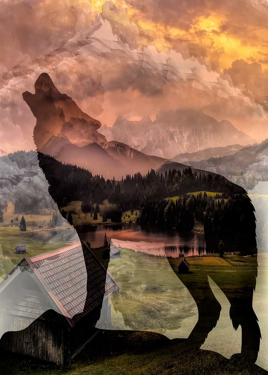 'Wolf Double Exposure 2' Poster, picture, metal print, paint by VM ...